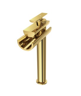 Single Lever High Neck Basin Mixer - Gold Bright PVD