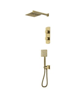 Combo of Aquamax Thermostatic Shower Mixer with 2-way diverter , Shower Arm, Overhead Shower, Hand Shower, Shower Hose & Wall Outlet - Antique Bronze