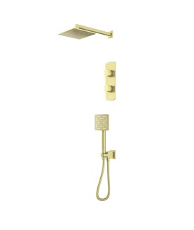 Combo of Aquamax Thermostatic Shower Mixer with 2-way diverter , Shower Arm, Overhead Shower, Hand Shower, Shower Hose & Wall Outlet - Brass Matt