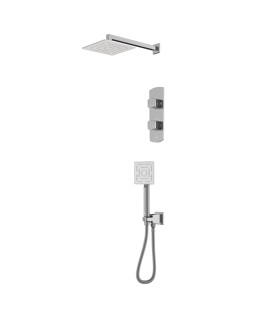 Combo of Aquamax Thermostatic Shower Mixer with 2-way diverter , Shower Arm, Overhead Shower, Hand Shower, Shower Hose & Wall Outlet - Chrome