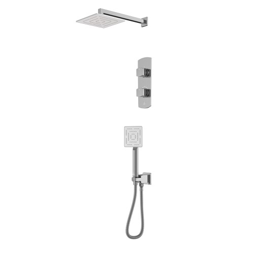 Combo of Aquamax Thermostatic Shower Mixer with 2-way diverter , Shower Arm, Overhead Shower, Hand Shower, Shower Hose & Wall Outlet