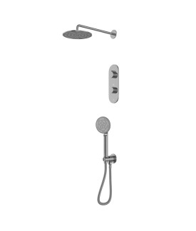 Combo of Aquamax Thermostatic Shower Mixer with 2-way diverter , Shower Arm, Overhead Shower, Hand Shower, Shower Hose & Wall Outlet - Chrome