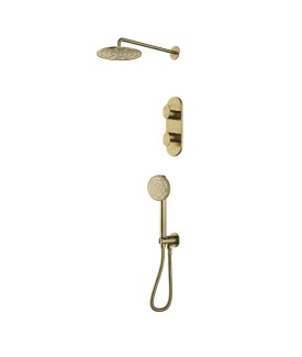 Combo of Aquamax Thermostatic Shower Mixer with 2-way diverter , Shower Arm, Overhead Shower, Hand Shower, Shower Hose & Wall Outlet - Antique Bronze