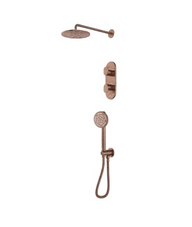 Combo of Aquamax Thermostatic Shower Mixer with 2-way diverter , Shower Arm, Overhead Shower, Hand Shower, Shower Hose & Wall Outlet - Antique Copper