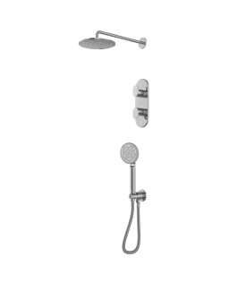 Combo of Aquamax Thermostatic Shower Mixer with 2-way diverter , Shower Arm, Overhead Shower, Hand Shower, Shower Hose & Wall Outlet - Chrome