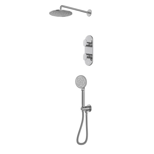 Combo of Aquamax Thermostatic Shower Mixer with 2-way diverter , Shower Arm, Overhead Shower, Hand Shower, Shower Hose & Wall Outlet